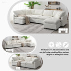 Beige 130 Chenille U-Shaped Sleeper Sectional Sofa, Modular Design