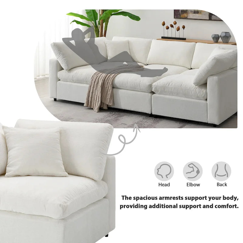 Beige 130 Chenille U-Shaped Sleeper Sectional Sofa, Modular Design