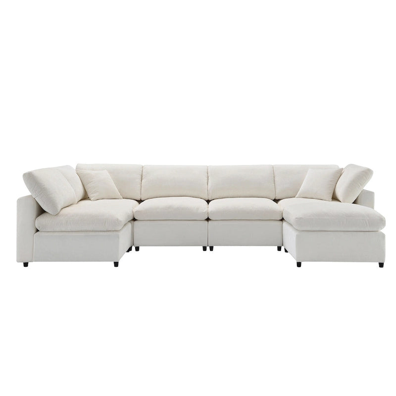 Beige 130 Chenille U-Shaped Sleeper Sectional Sofa, Modular Design