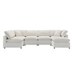 Beige 130 Chenille U-Shaped Sleeper Sectional Sofa, Modular Design