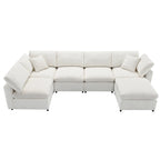 Beige 130 Chenille U-Shaped Sleeper Sectional Sofa, Modular Design