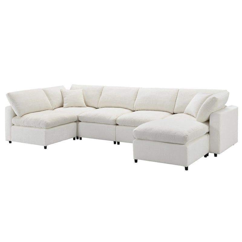 Beige 130 Chenille U-Shaped Sleeper Sectional Sofa, Modular Design