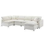 Beige 130 Chenille U-Shaped Sleeper Sectional Sofa, Modular Design