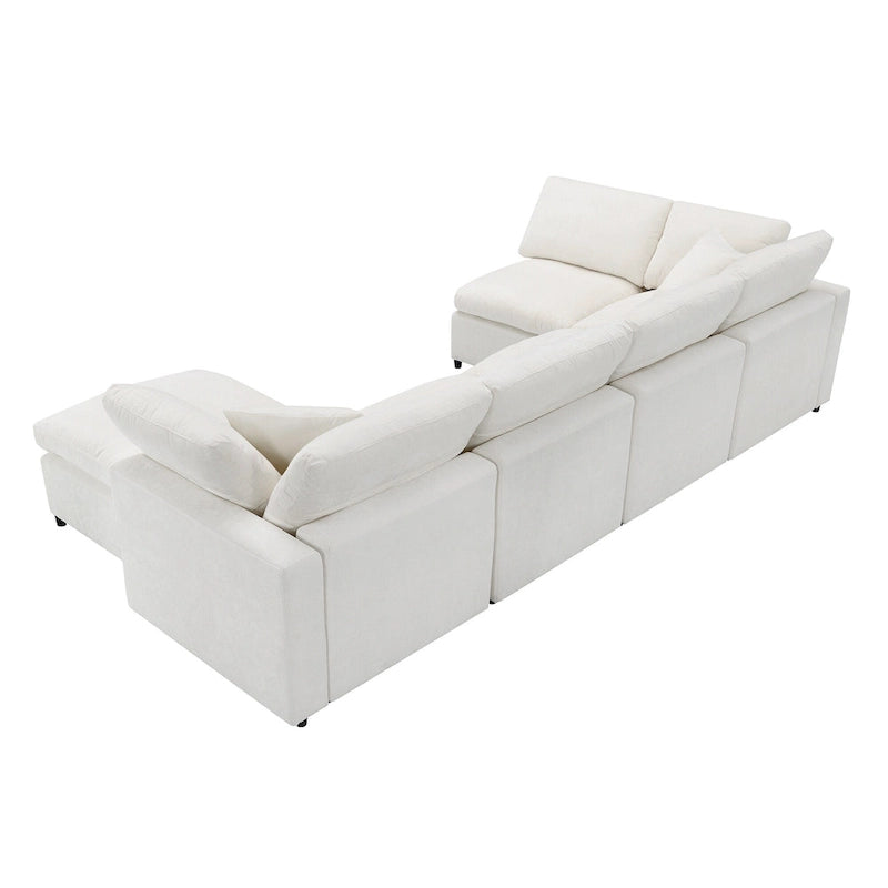 Beige 130 Chenille U-Shaped Sleeper Sectional Sofa, Modular Design