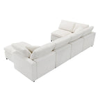 Beige 130 Chenille U-Shaped Sleeper Sectional Sofa, Modular Design