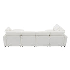 Beige 130 Chenille U-Shaped Sleeper Sectional Sofa, Modular Design