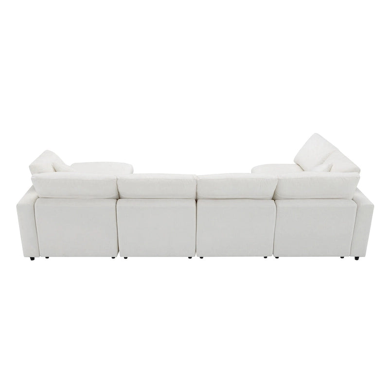 Beige 130 Chenille U-Shaped Sleeper Sectional Sofa, Modular Design