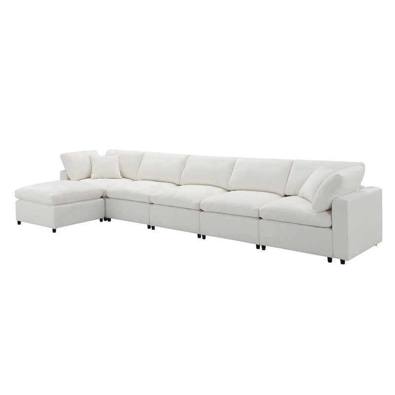 Beige 130 Chenille U-Shaped Sleeper Sectional Sofa, Modular Design