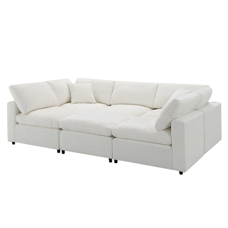 Beige 130 Chenille U-Shaped Sleeper Sectional Sofa, Modular Design