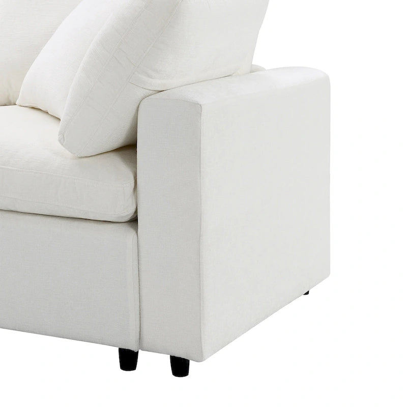 Beige 130 Chenille U-Shaped Sleeper Sectional Sofa, Modular Design