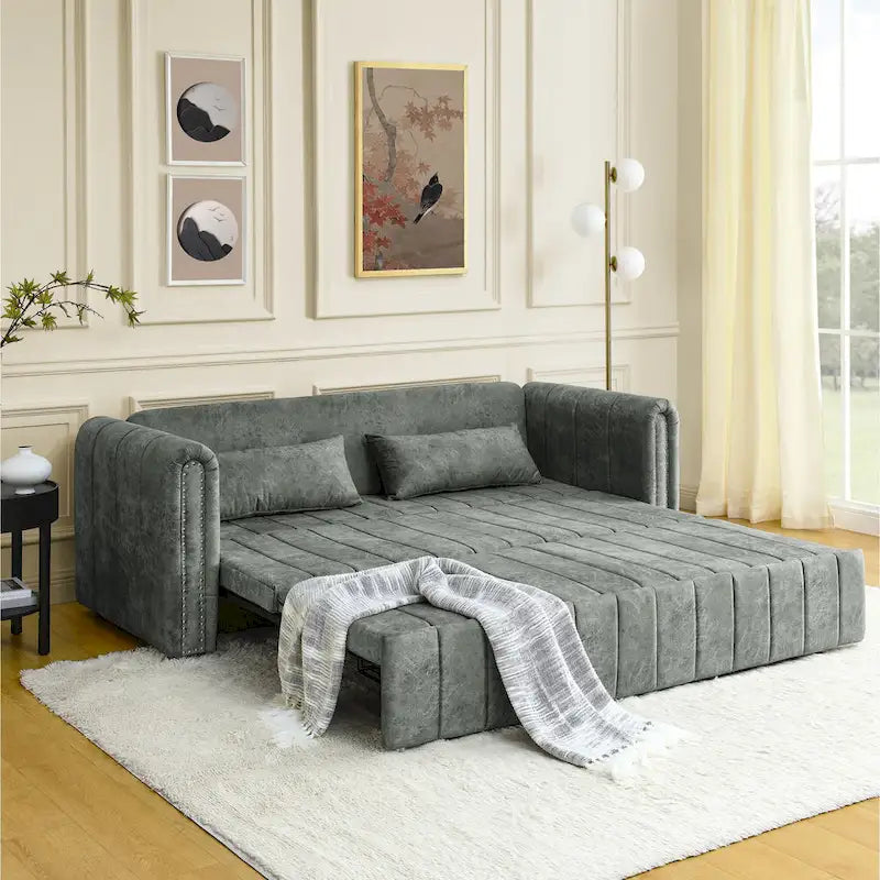 Modern 68 Foam 3 in 1 Pull-Out 3-seaters Bed Sleeper Sofa with Copper Nails and Two Drawers
