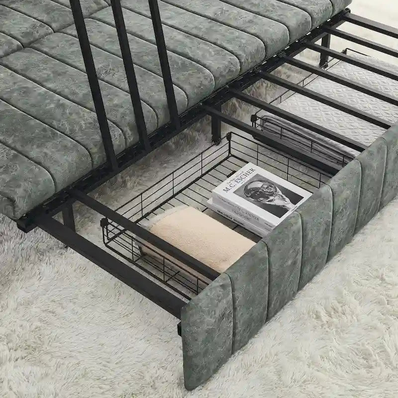 Modern 68 Foam 3 in 1 Pull-Out 3-seaters Bed Sleeper Sofa with Copper Nails and Two Drawers