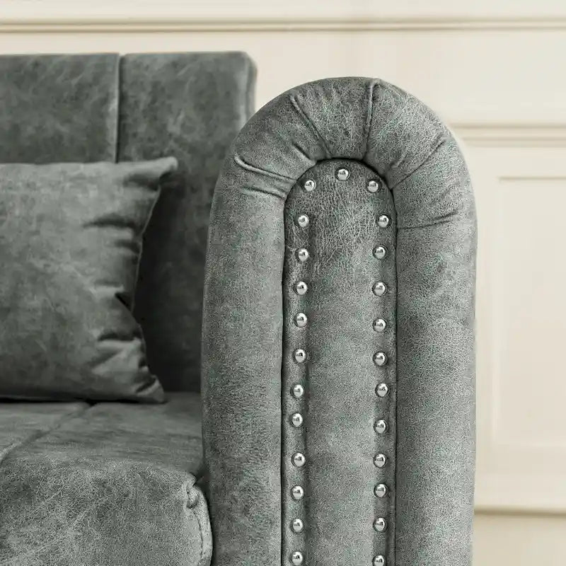 Modern 68 Foam 3 in 1 Pull-Out 3-seaters Bed Sleeper Sofa with Copper Nails and Two Drawers