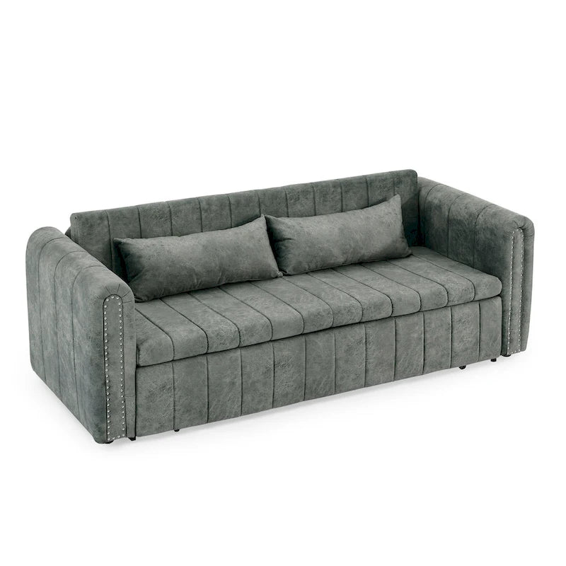 Modern 68 Foam 3 in 1 Pull-Out 3-seaters Bed Sleeper Sofa with Copper Nails and Two Drawers