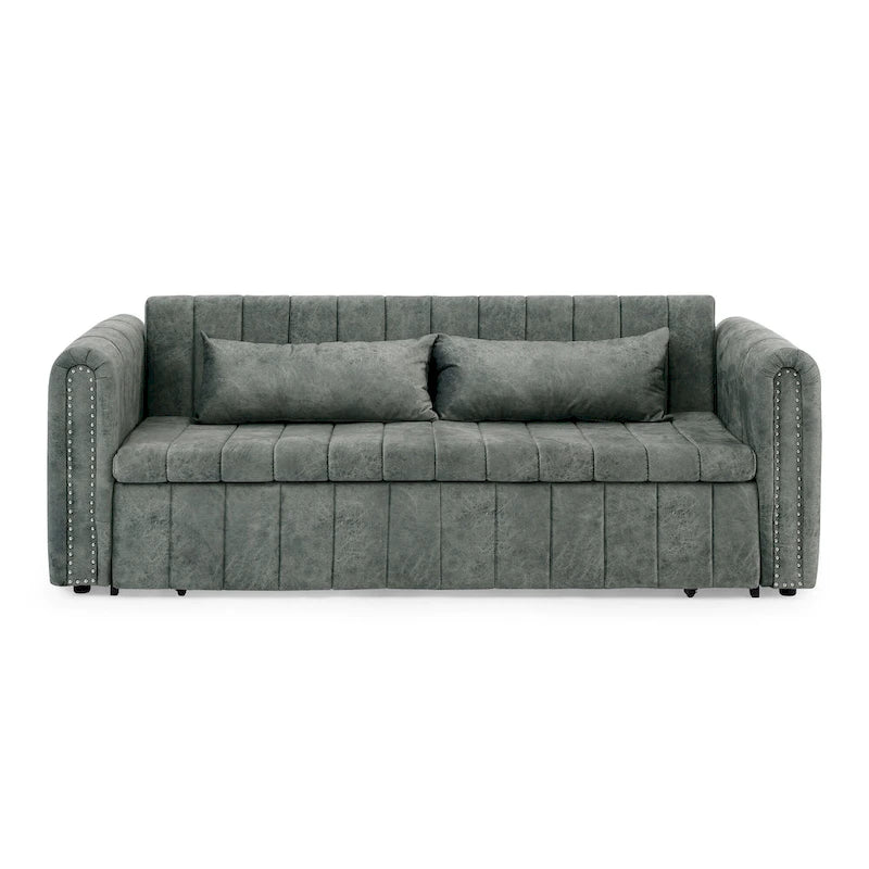 Modern 68 Foam 3 in 1 Pull-Out 3-seaters Bed Sleeper Sofa with Copper Nails and Two Drawers