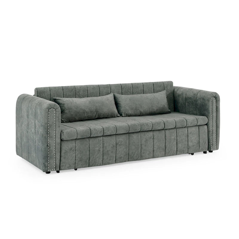 Modern 68 Foam 3 in 1 Pull-Out 3-seaters Bed Sleeper Sofa with Copper Nails and Two Drawers