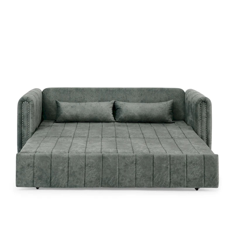 Modern 68 Foam 3 in 1 Pull-Out 3-seaters Bed Sleeper Sofa with Copper Nails and Two Drawers