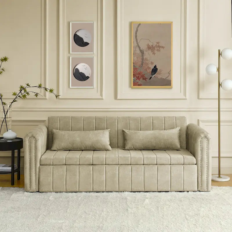 Modern 68 Foam 3 in 1 Pull-Out 3-seaters Bed Sleeper Sofa with Copper Nails and Two Drawers