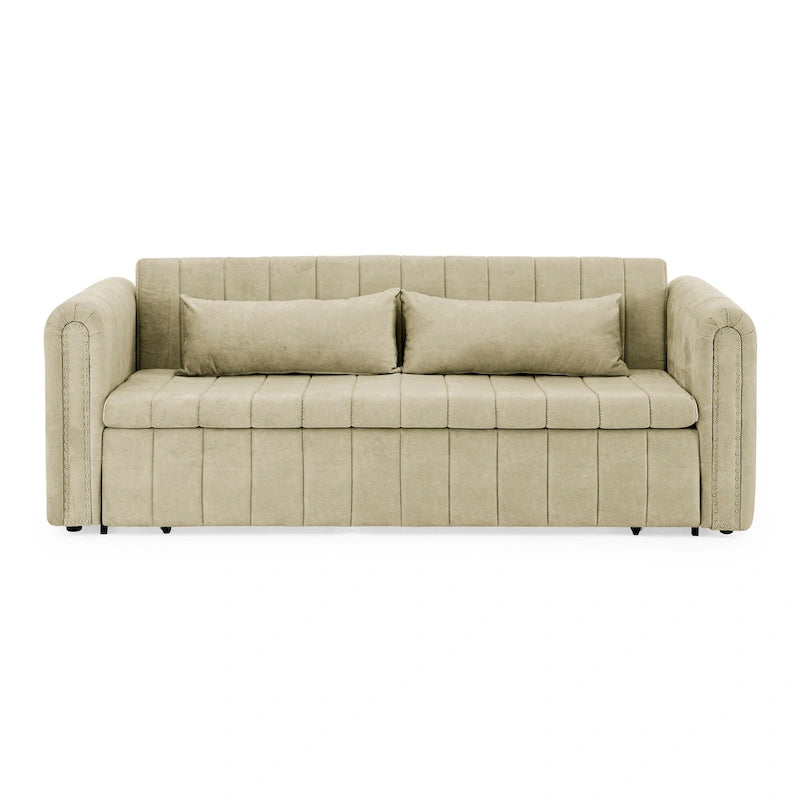 Modern 68 Foam 3 in 1 Pull-Out 3-seaters Bed Sleeper Sofa with Copper Nails and Two Drawers