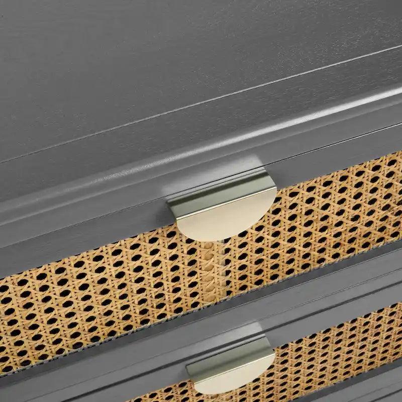 3-Drawer Bachelors Chest Cabinet with Hollow-Carved, Natural Rattan, American Furniture, Suitable for Bedroom, Living room