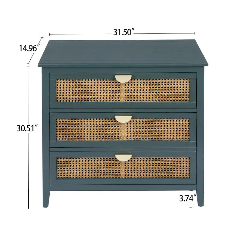 3-Drawer Bachelors Chest Cabinet with Hollow-Carved, Natural Rattan, American Furniture, Suitable for Bedroom, Living room