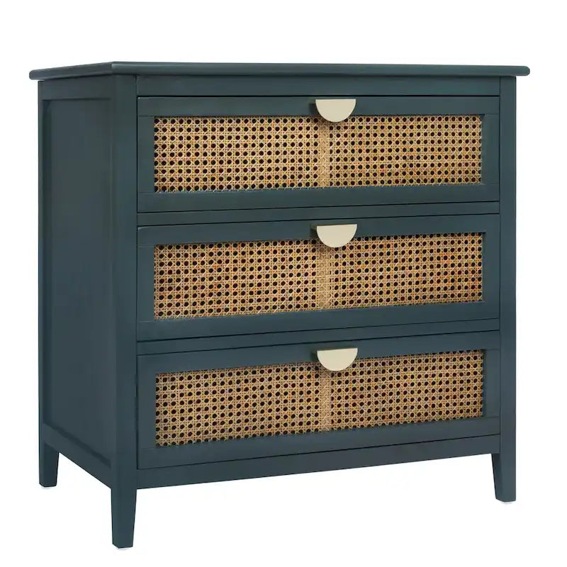 3-Drawer Bachelors Chest Cabinet with Hollow-Carved, Natural Rattan, American Furniture, Suitable for Bedroom, Living room