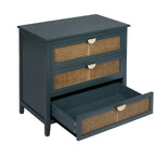 3-Drawer Bachelors Chest Cabinet with Hollow-Carved, Natural Rattan, American Furniture, Suitable for Bedroom, Living room