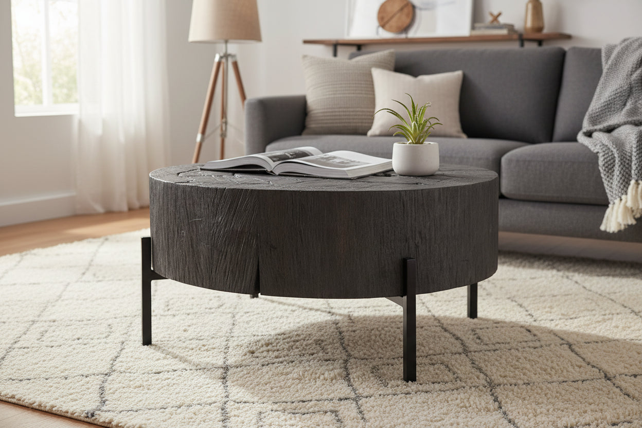 Rustic Wooden Coffee Accent Table - 33.5 - Black