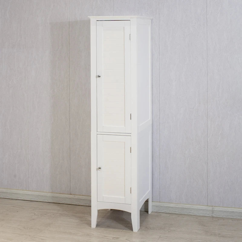 5-tier Narrow Freestanding Bathroom Cabinet with 2-shutter Doors - 15.35 x 15.35 x 63.00