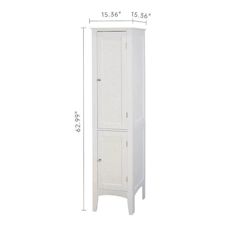 5-tier Narrow Freestanding Bathroom Cabinet with 2-shutter Doors - 15.35 x 15.35 x 63.00