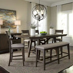 Dark Chestnut Gathering Table Set with Counter Chairs & Bench