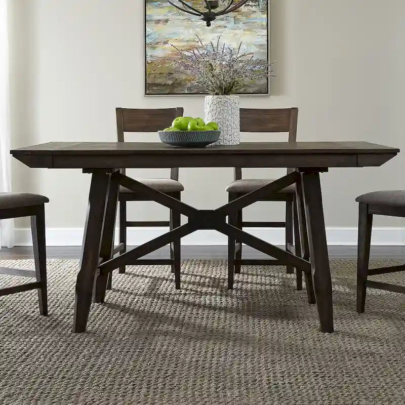 Dark Chestnut Gathering Table Set with Counter Chairs & Bench