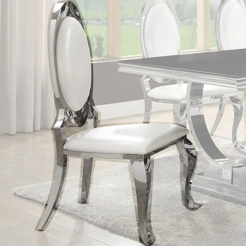 Round Marble Top Dining Table Set with Chrome Legs – Seats 4 to 6