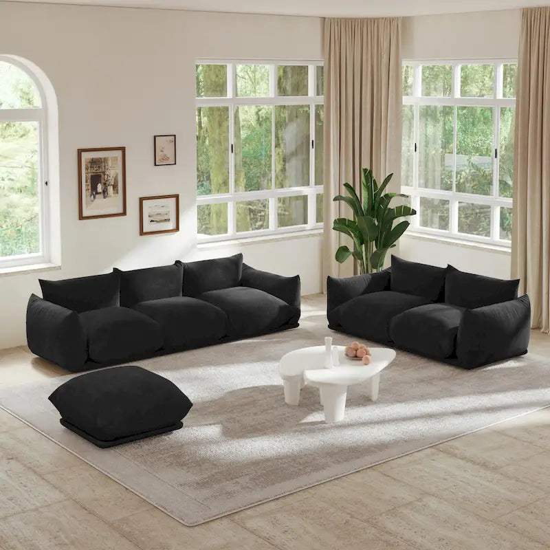 Chenille Modular Sectional Sofa with Ottoman – Down & Foam Cushions