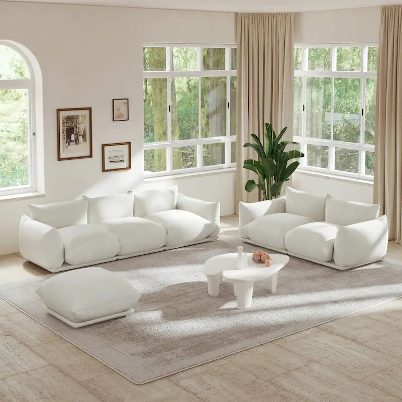 Chenille Fabric Modular Sectional Sofa Set with Ottoman