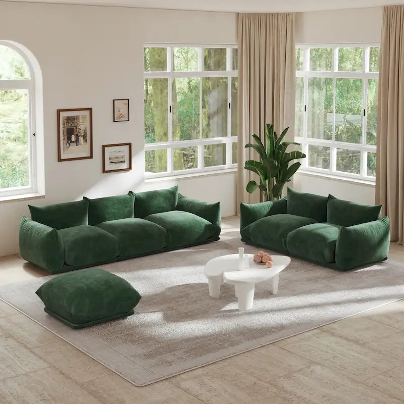 Chenille Fabric Modular Sectional Sofa Set with Ottoman