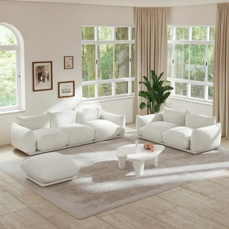 Chenille Modular Sectional Sofa with Ottoman – Down & Foam Cushions