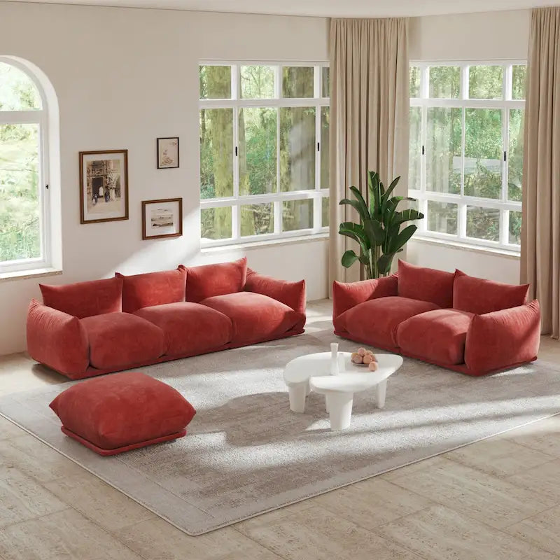 Chenille Modular Sectional Sofa with Ottoman – Down & Foam Cushions