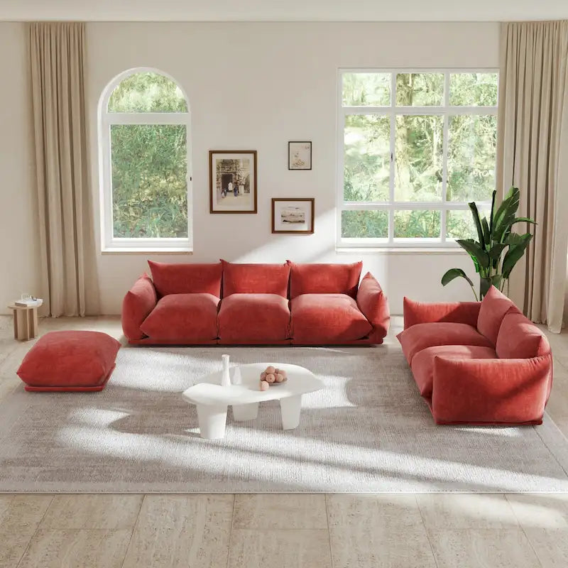 Chenille Modular Sectional Sofa with Ottoman – Down & Foam Cushions