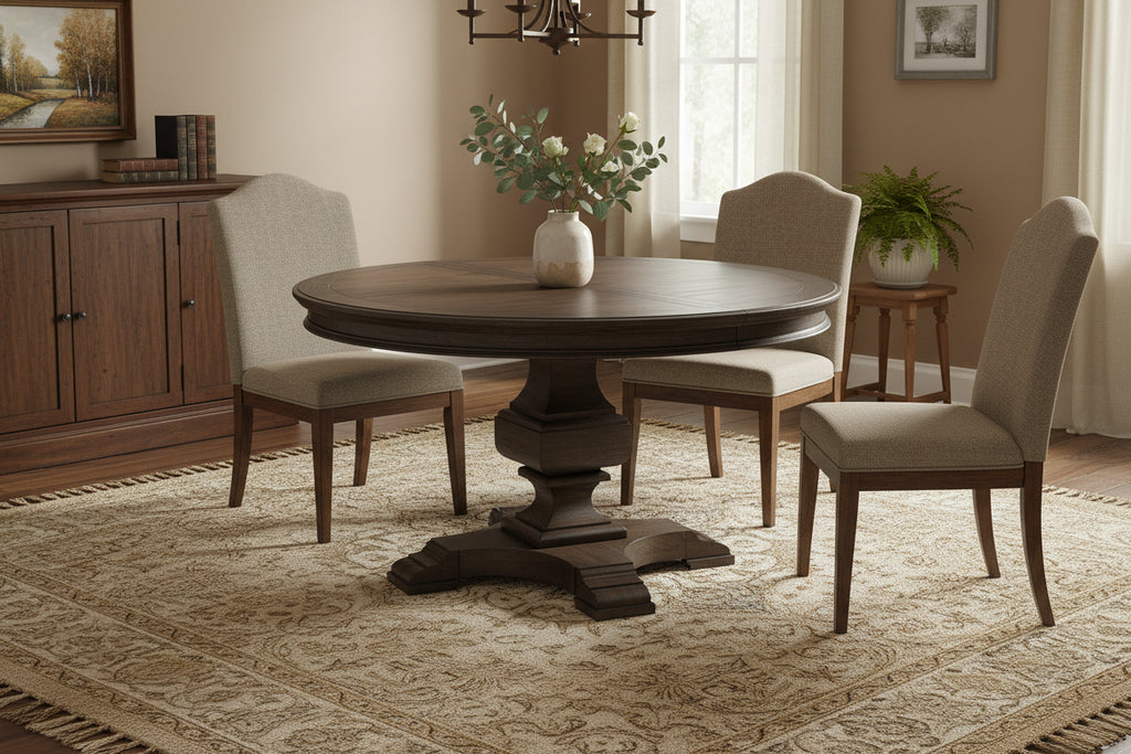 Dark Brown Wood Extendable Round Dining Table