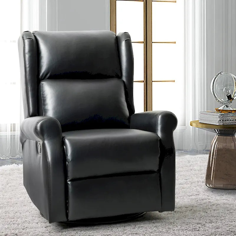Baksoho Contemporary Faux Leather Swivel Nursery Chair with Metal Base by