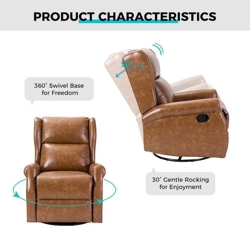 Baksoho Contemporary Faux Leather Swivel Nursery Chair with Metal Base by