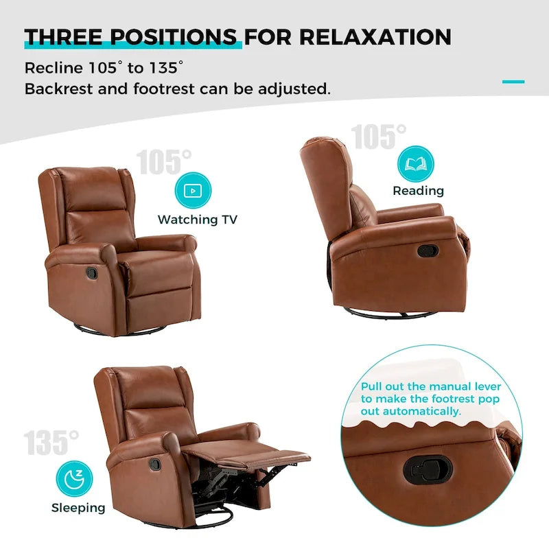 Baksoho Contemporary Faux Leather Swivel Nursery Chair with Metal Base by