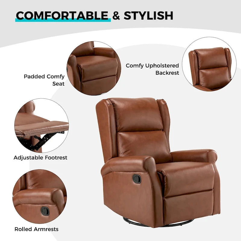 Baksoho Contemporary Faux Leather Swivel Nursery Chair with Metal Base by