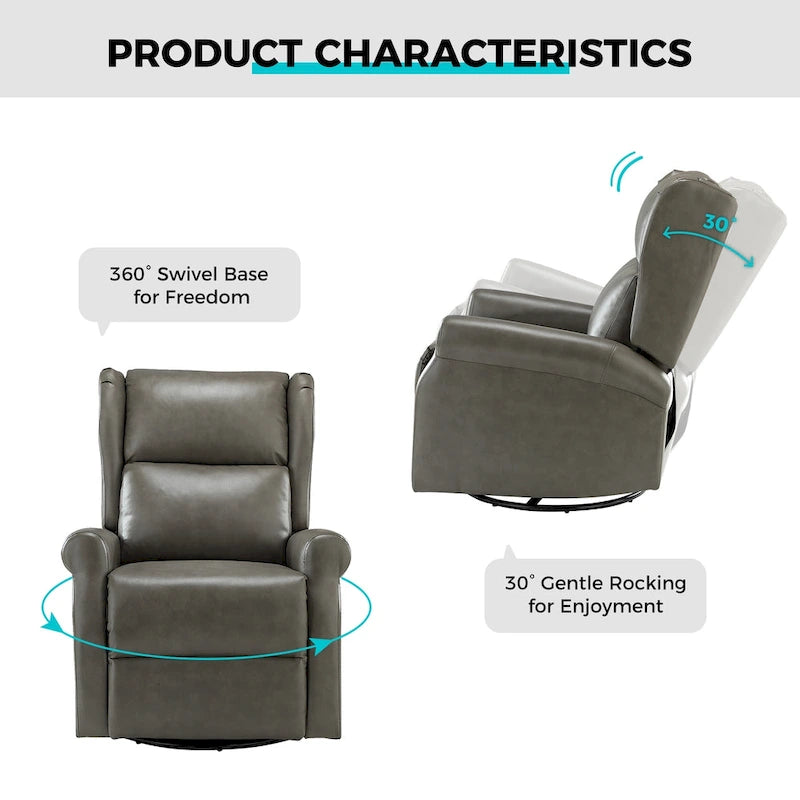 Baksoho Contemporary Faux Leather Swivel Nursery Chair with Metal Base by