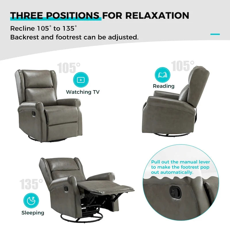 Baksoho Contemporary Faux Leather Swivel Nursery Chair with Metal Base by