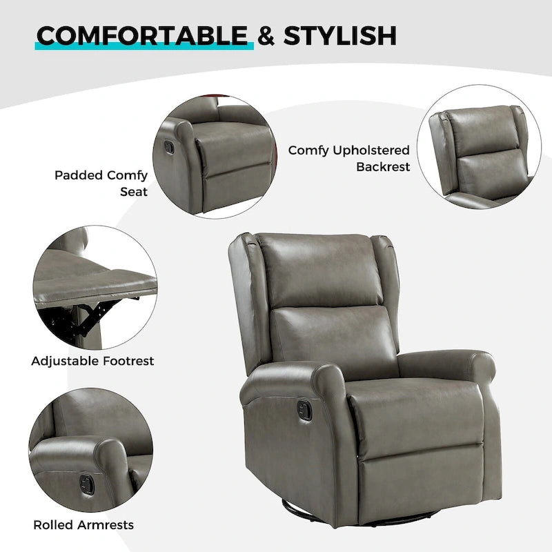 Baksoho Contemporary Faux Leather Swivel Nursery Chair with Metal Base by