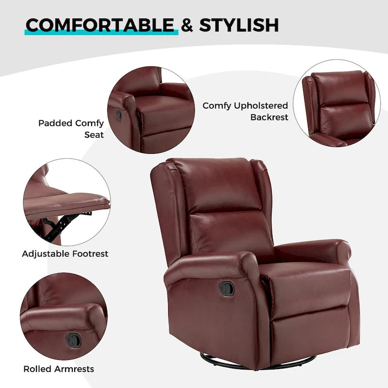 Baksoho Contemporary Faux Leather Swivel Nursery Chair with Metal Base by