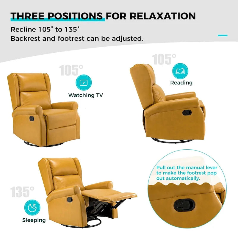 Baksoho Contemporary Faux Leather Swivel Nursery Chair with Metal Base by