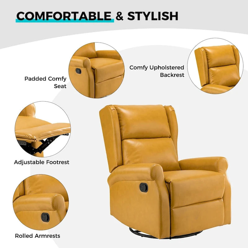 Baksoho Contemporary Faux Leather Swivel Nursery Chair with Metal Base by